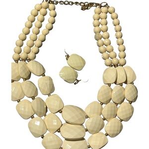Cream Multi-strand Statement Necklace & Earrings Set